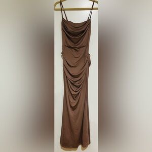 Brown Maxi Ruched Dress for Work
